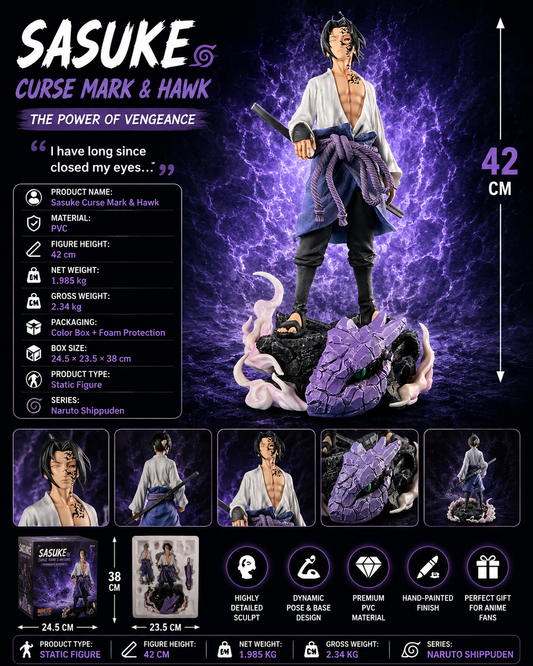 Sasuke Curse Mark & Hawk Statue 42CM