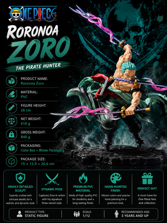 One Piece Roronoa Zoro Figure – Pirate Hunter 3-Sword Statue