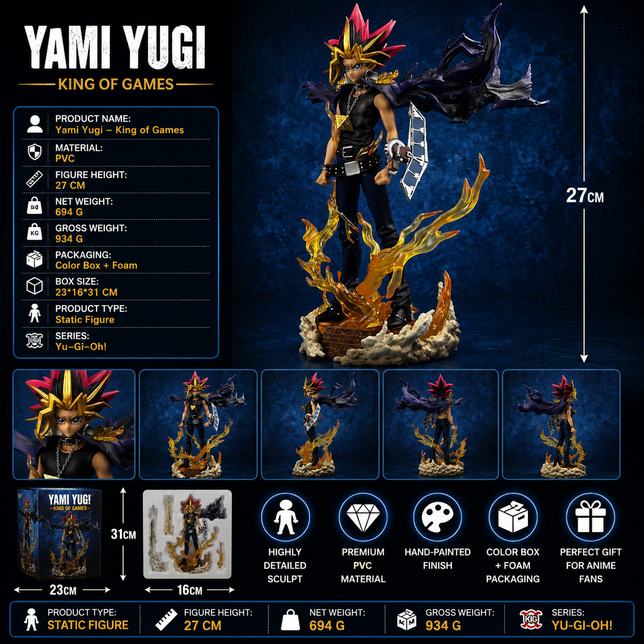 Yami Yugi King of Games Figure 27CM | Yu-Gi-Oh! Statue